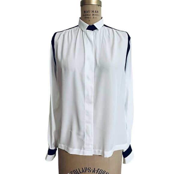 Vintage Shapely crepe white and black blouse - Picture 1 of 12